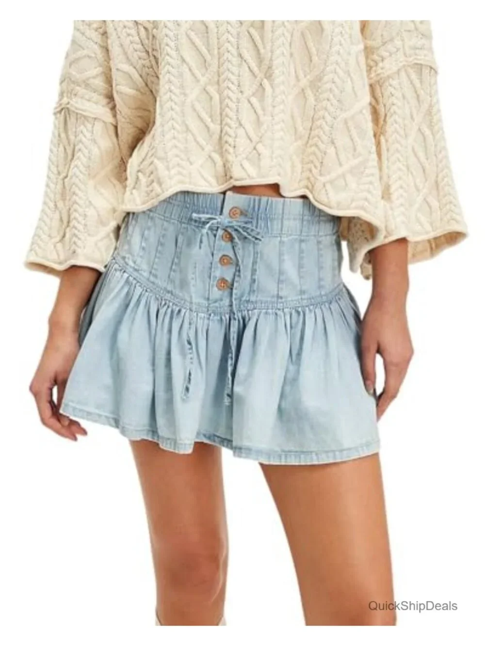 Women's Y2K Stretch High Waisted A-Line Ruffle Pleated Denim Mini Skirt